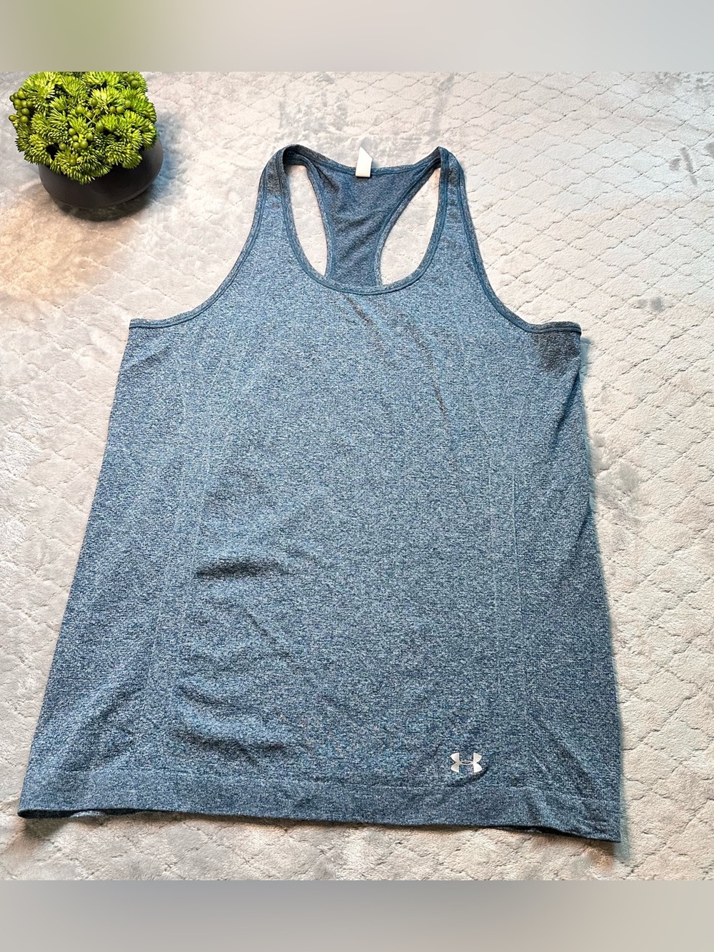 🎽Athleisure Heather Blue Racerback Tank Under Armour HeatGear Fitted LG